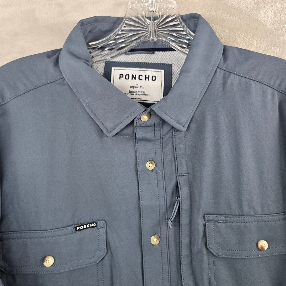 Poncho Shirt Mens Large Blue Regular Fit Magnetic Pockets Long Sleeve Outdoor